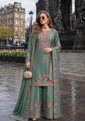 Sea Green Sequin Work Silk Kurta Set