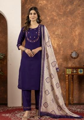 Purple Embroidered Silk Kurta Set