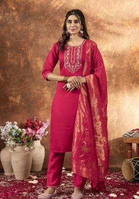 Pink Embroidered Silk Kurta Set