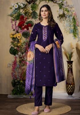 Purple Embroidered Silk Kurta Set