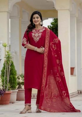 Maroon Sequin Work Silk Kurta Set