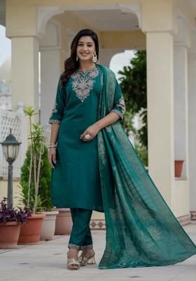 Rama Green Sequin Work Silk Kurta Set