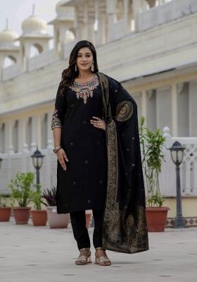 Black Sequin Work Silk Kurta Set