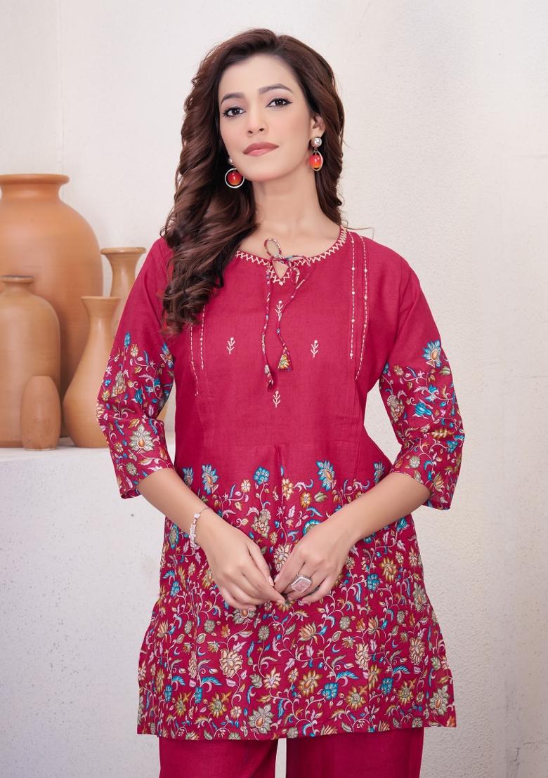 Pink Printed Cotton Co Ords Set - Indya