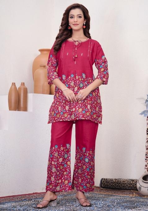 Pink Printed Cotton Co Ords Set