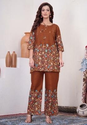 Rust Printed Cotton Co Ords Set