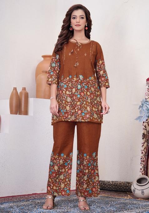 Rust Printed Cotton Co Ords Set