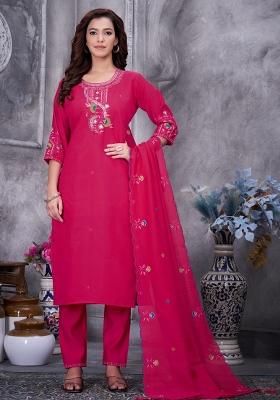Pink Sequin Work Silk Kurta Set