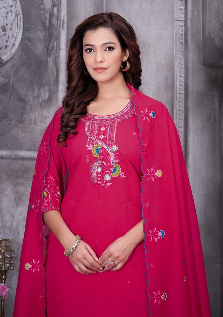 Pink Sequin Work Silk Kurta Set - Indya