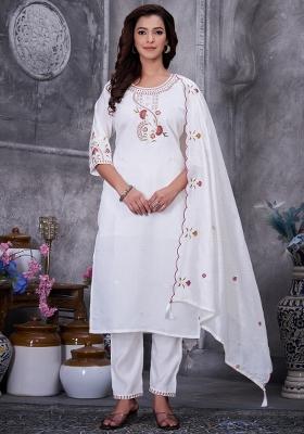 White Sequin Work Silk Kurta Set