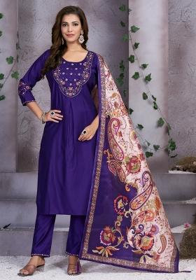 Violet Embroidered Silk Kurta Set