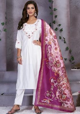 White Embroidered Silk Kurta Set
