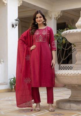 Pink Sequin Work Silk Kurta Set