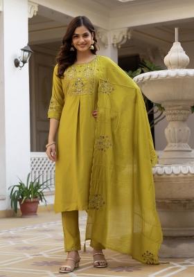 Yellow Sequin Work Silk Kurta Set