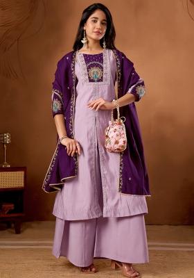 Light Lavender Embroidered Silk Kurta Set