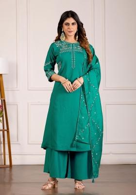 Rama Green Embroidered Silk Kurta Set