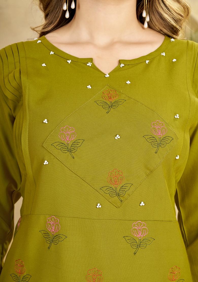 Mehendi Embroidered Rayon Co Ords Set - Indya