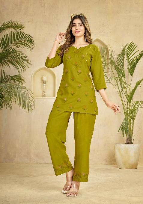 Mehendi Embroidered Rayon Co Ords Set