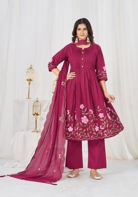 Pink Embroidered Cotton Kurta Set