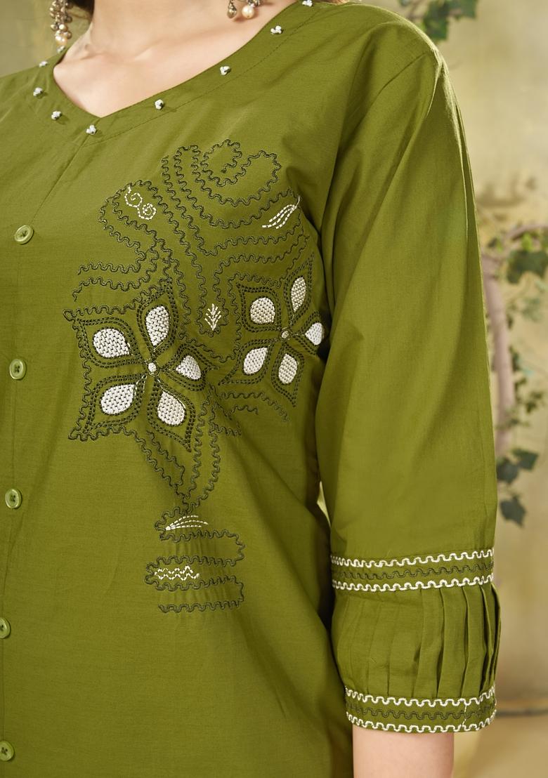 Mehendi Embroidered Cotton Co Ords Set - Indya