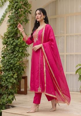 Pink Embroidered Silk Kurta Set