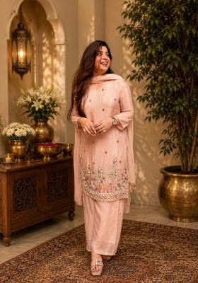 Pink Embroidered Crepe Kurta Set