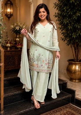 Green Embroidered Crepe Kurta Set