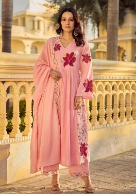 Pink Embroidered Cotton Kurta Set