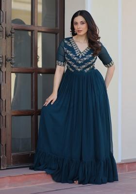 Navy Blue Embroidered Georgette Anarkali