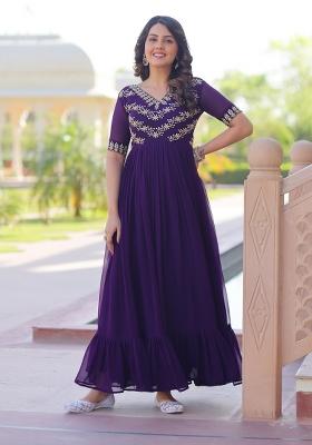 Purple Embroidered Georgette Anarkali