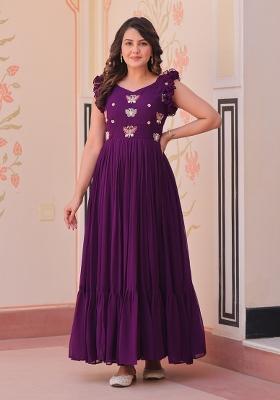 Purple Embroidered Georgette Anarkali