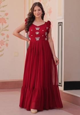 Red Embroidered Georgette Anarkali