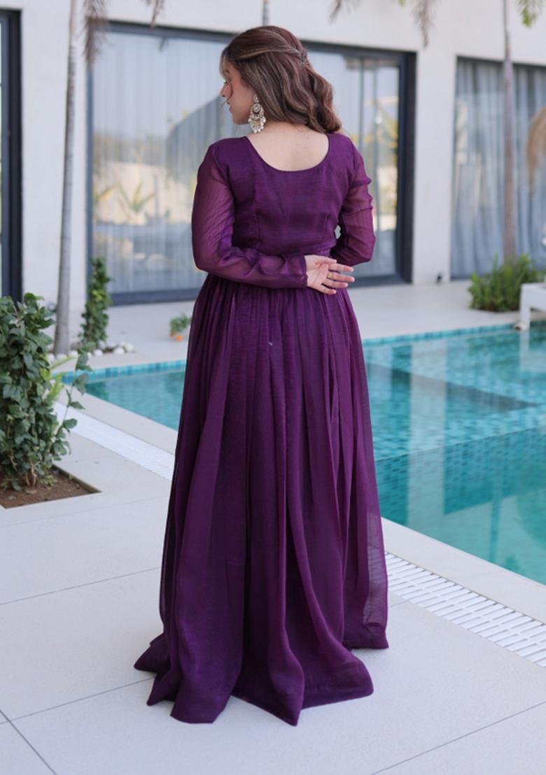 Purple Embroidered Silk Anarkali - Indya