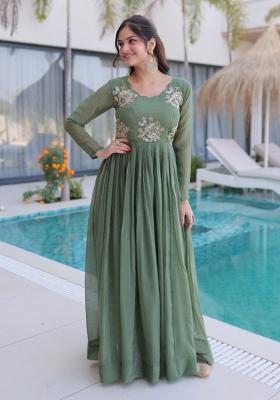 Sea Green Embroidered Silk Anarkali