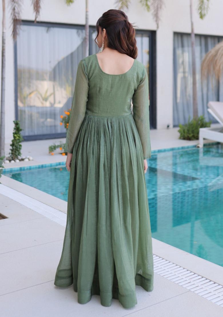 Sea Green Embroidered Silk Anarkali - Indya