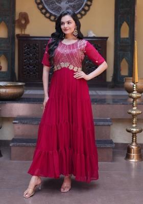 Maroon Embroidered Georgette Anarkali