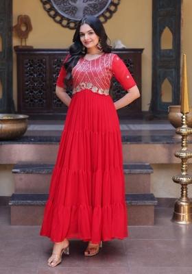 Red Embroidered Georgette Anarkali