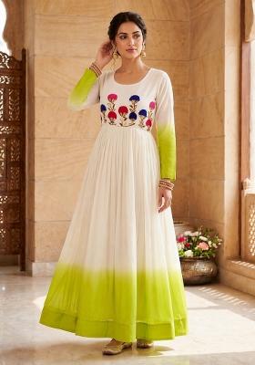 Green Embroidered Georgette Anarkali
