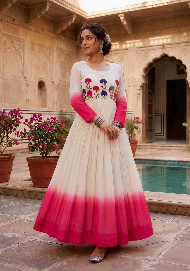 Pink Embroidered Georgette Anarkali - Indya
