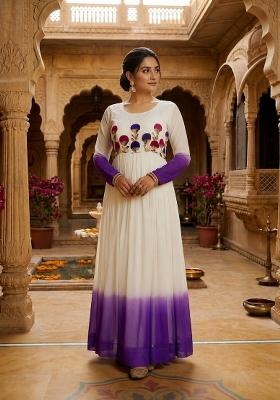 Purple Embroidered Georgette Anarkali