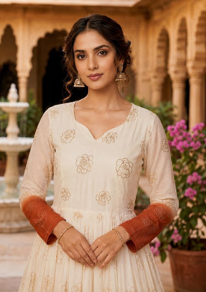 Brown Embroidered Silk Anarkali - Indya