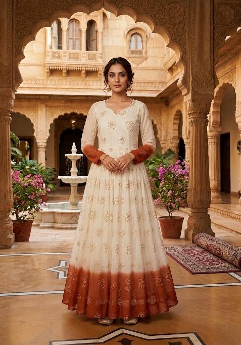 Brown Embroidered Silk Anarkali