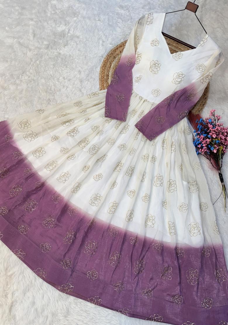 Lavender Embroidered Silk Anarkali - Indya