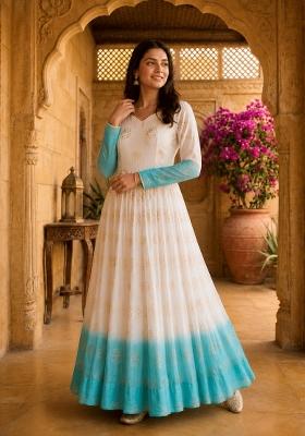 Blue Embroidered Silk Anarkali
