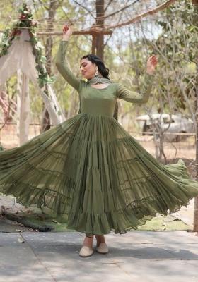 Sea Green Embroidered Georgette Anarkali With Dupatta