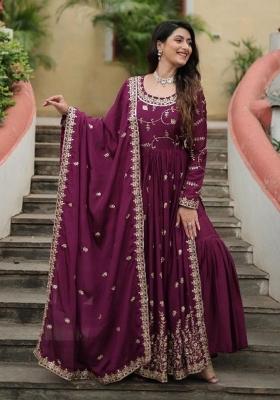 Maroon Embroidered Silk Salwar Kameez