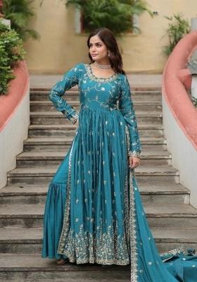 Blue Embroidered Silk Salwar Kameez