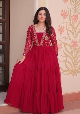 Red Embroidered Georgette Anarkali