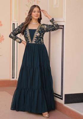 Navy Blue Embroidered Georgette Anarkali