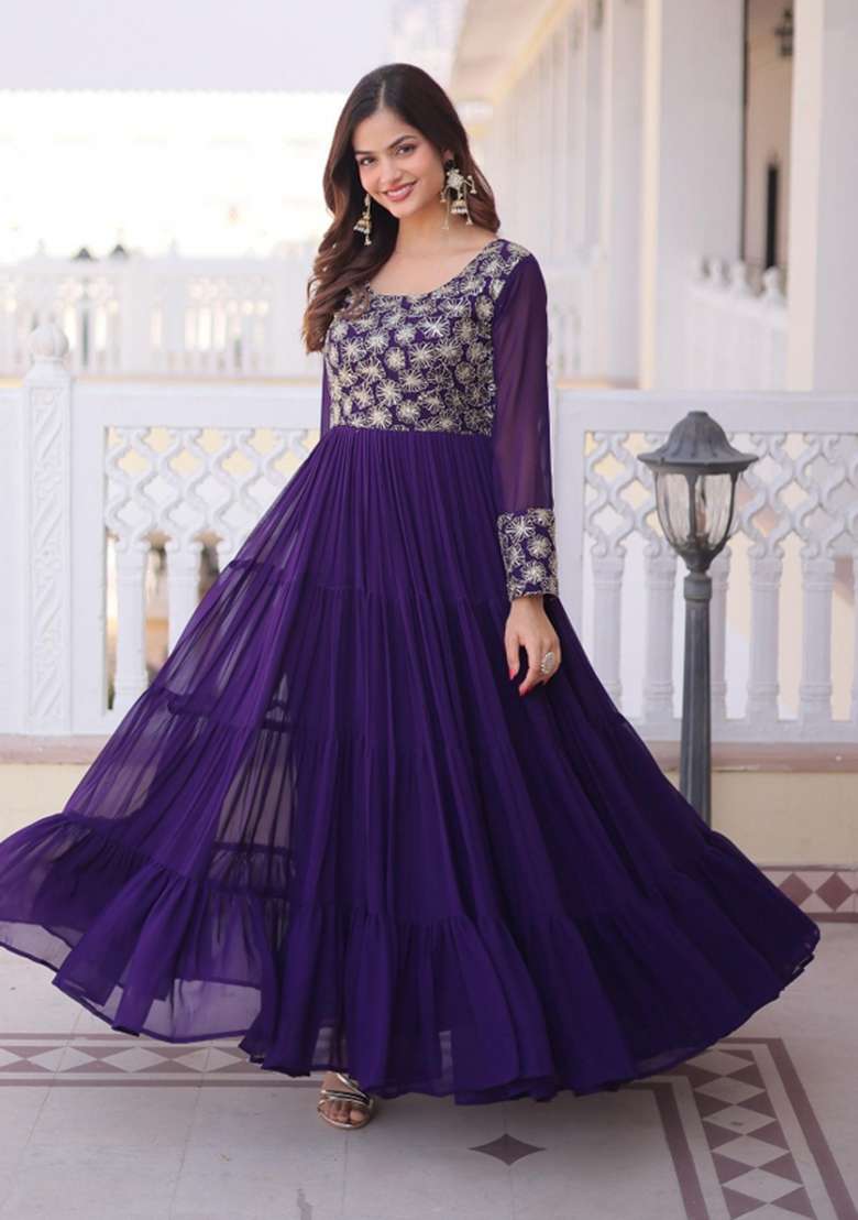 Aqua Blue Sequin Work Georgette Anarkali - Indya